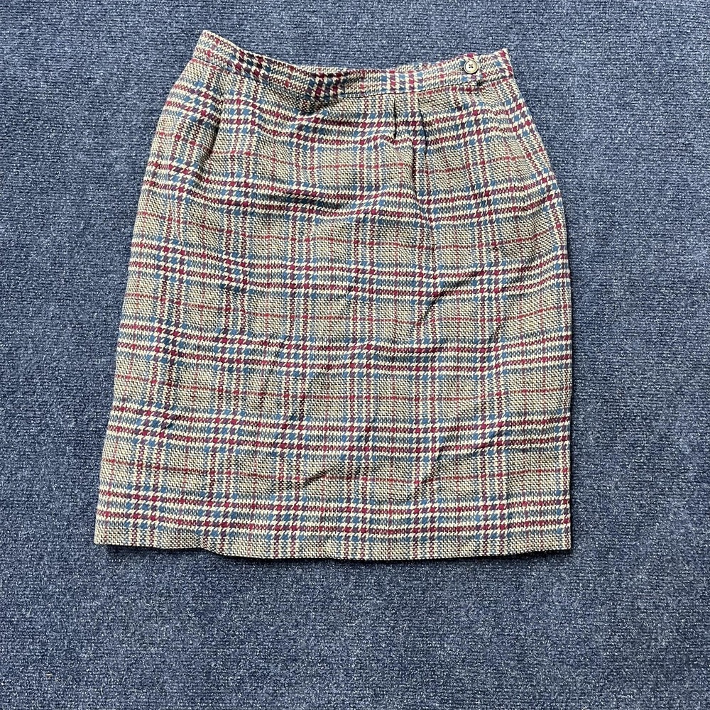 Vintage Pendleton Skirt Womens 12 Brown Red Blue‎ Plaid Wool Pencil Made USA 90s